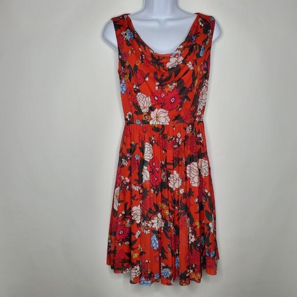 Bea & Dot by ModCloth Womens Red Floral Drape Neck Dress Size S Pleated Skirt - Picture 1 of 10
